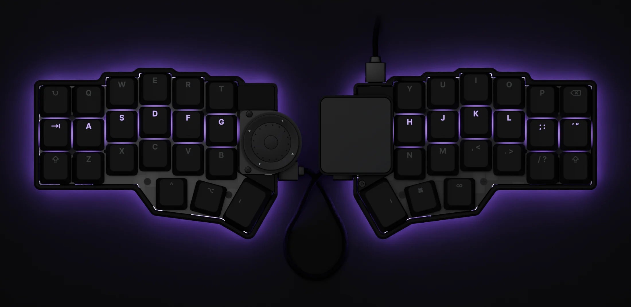 Fn 1: purple underglow, home row lit purple