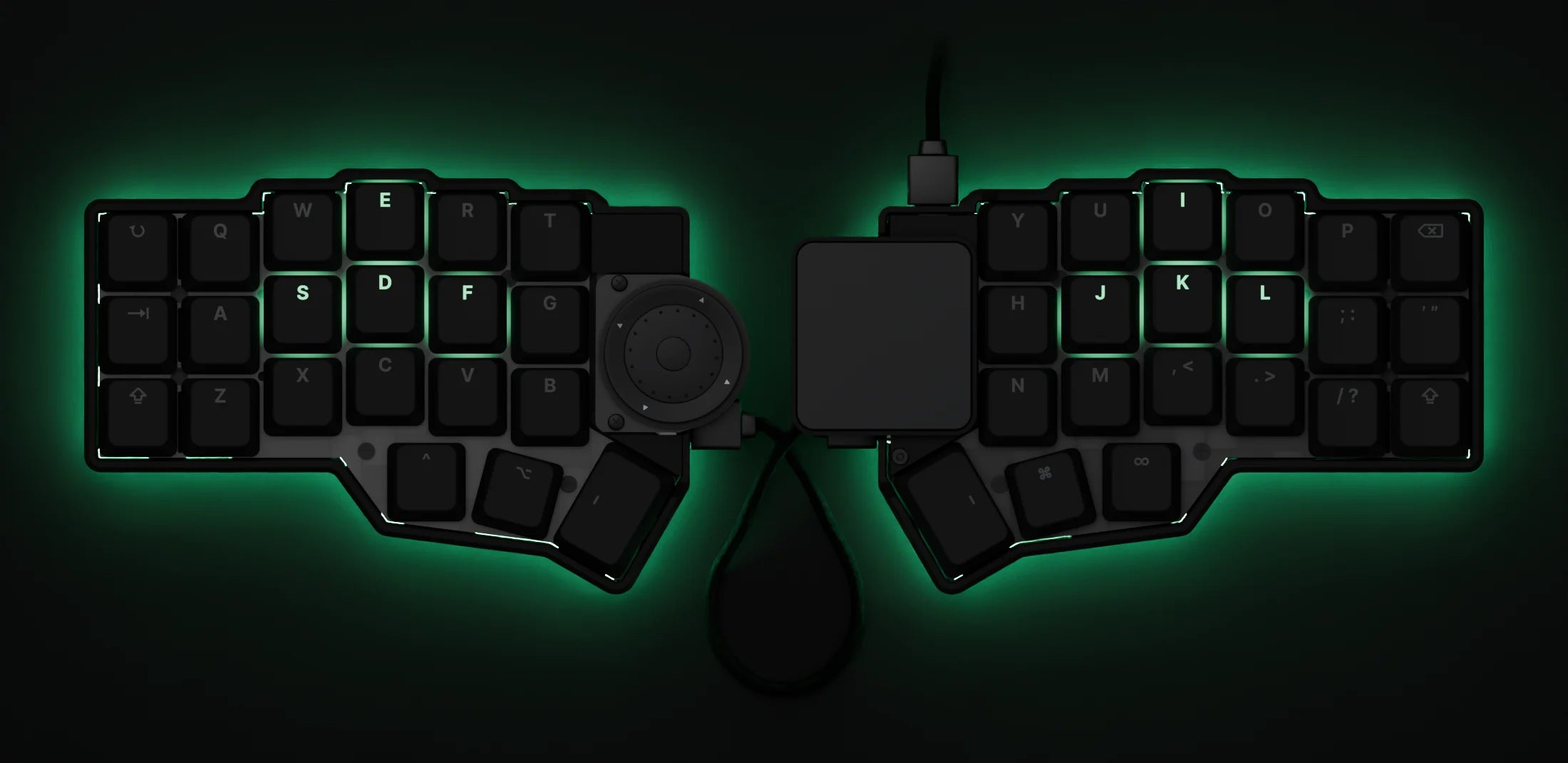 Fn 2: green underglow, ESDF and IJKL lit green