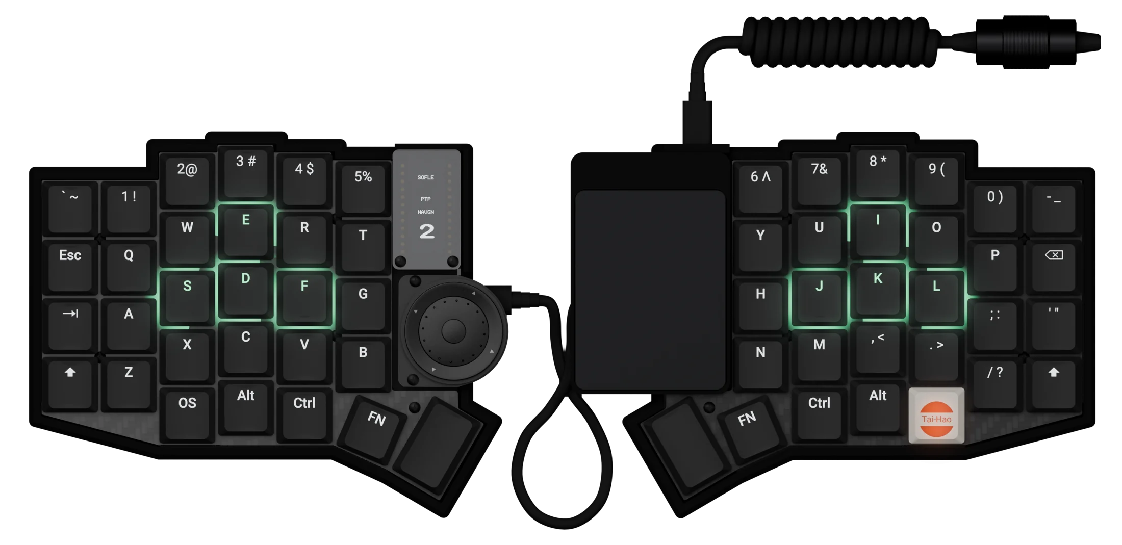 Fn 2: ESDF and IJKL lit green, OLED shows NAVGN 2